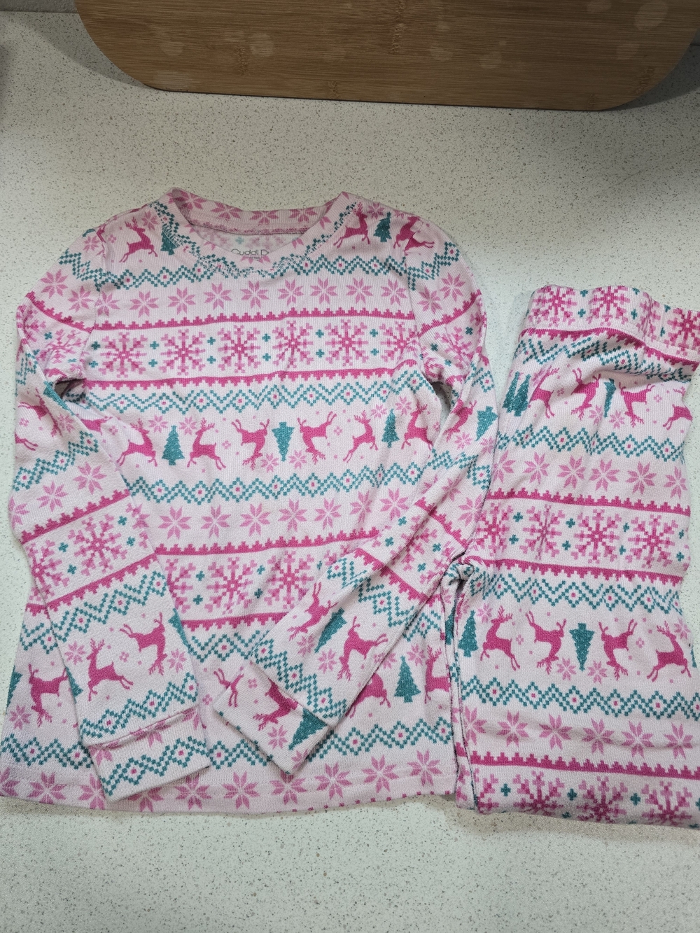 Cuddl Duds Pink & Teal Holiday Reindeer Pajama Set